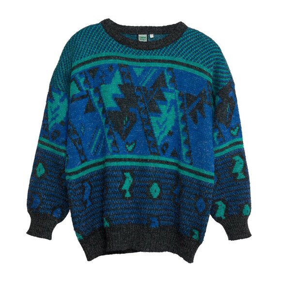 LUPO (Italy) Jacquard Melange Yarn Drop Shoulder Jumper Azurite (Howlin) : M - Picture 1 of 8